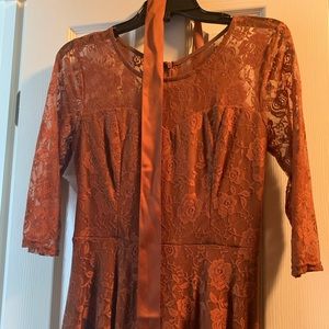 Unique Colored 3/4 Sleeve Lace Over Fabric Dress